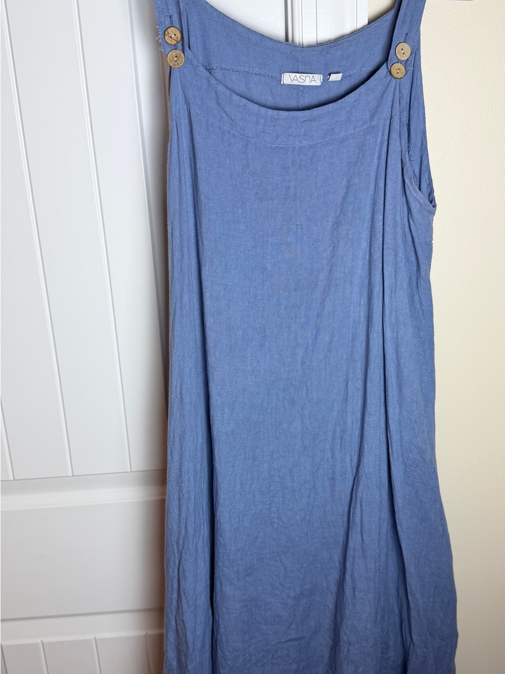 Vasna Blue Sleeveless Linen Midi Dress